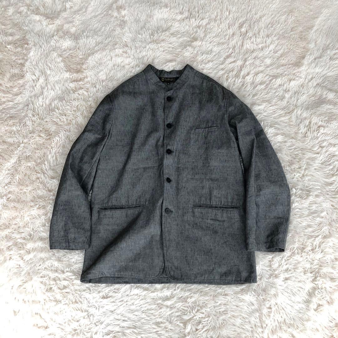 フランス製hollingtonバンドカラーウールリネンジャケット　グレー