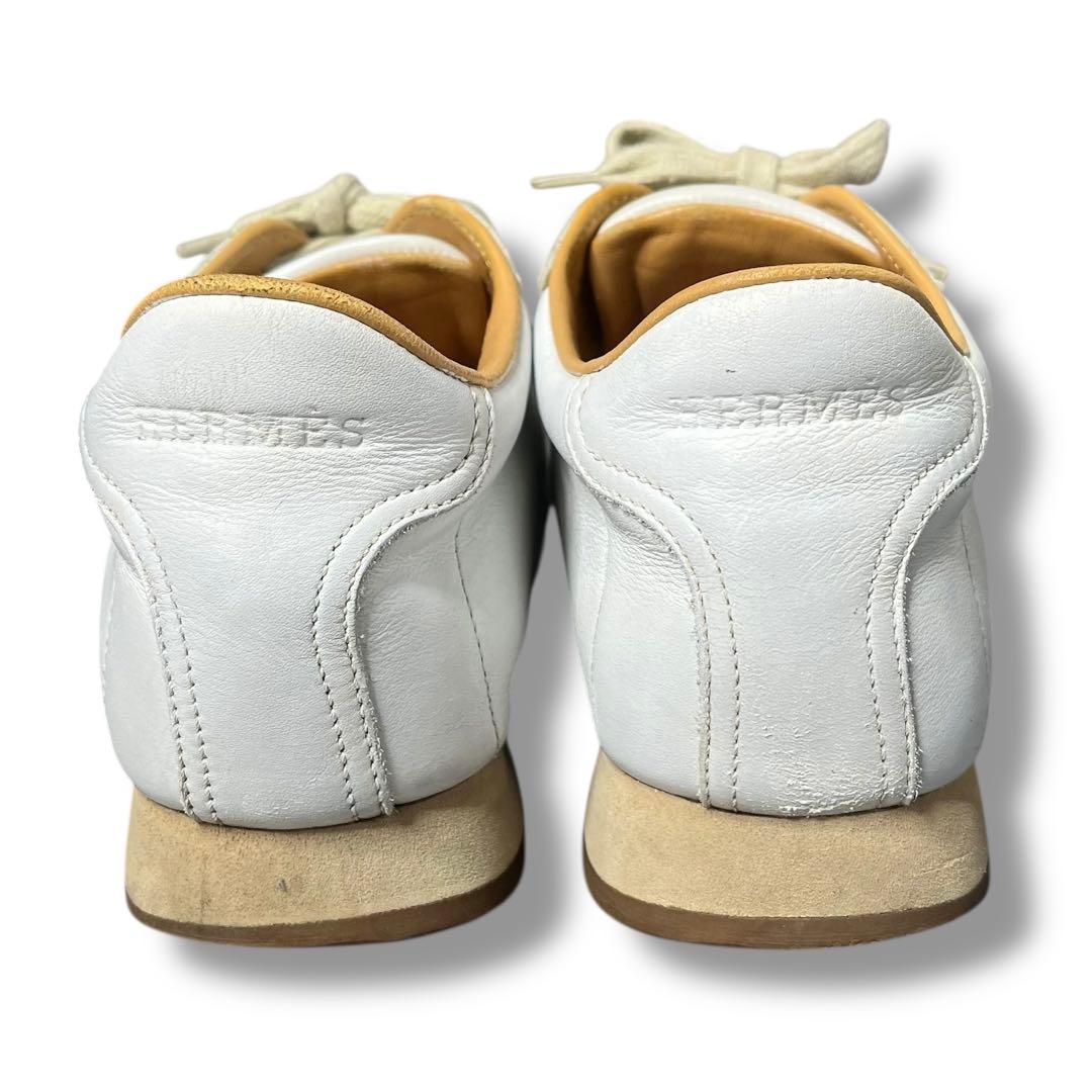 良品 HERMES クイック スニーカー H ロゴ レザー 23.5 ホワイト