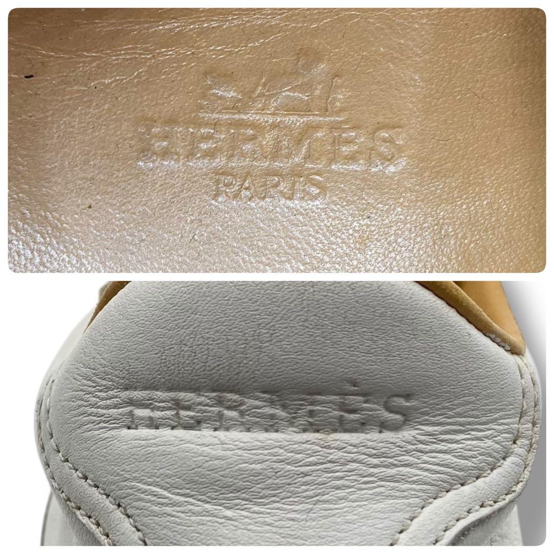 良品 HERMES クイック スニーカー H ロゴ レザー 23.5 ホワイト