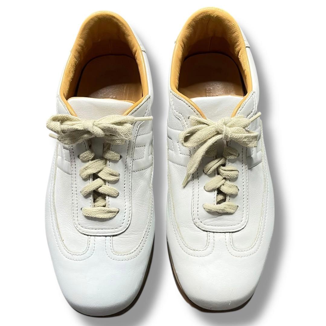 良品 HERMES クイック スニーカー H ロゴ レザー 23.5 ホワイト