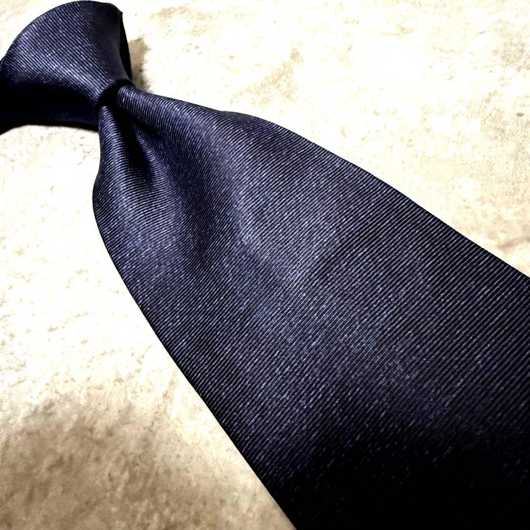 【✨極美品✨】BVLGARI ブルガリ ネクタイ ソリッド 無地 ネイビー 希少