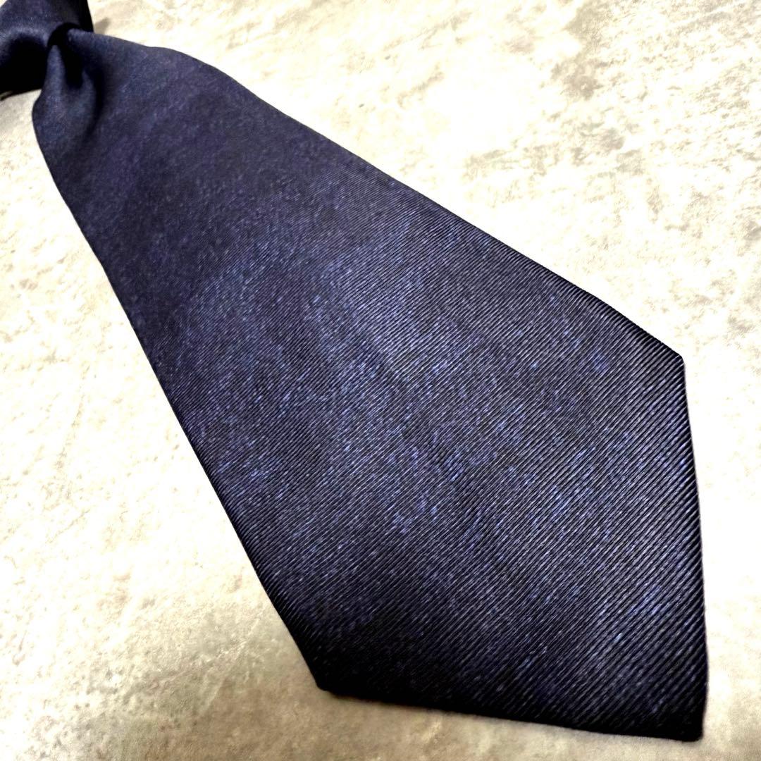 【✨極美品✨】BVLGARI ブルガリ ネクタイ ソリッド 無地 ネイビー 希少