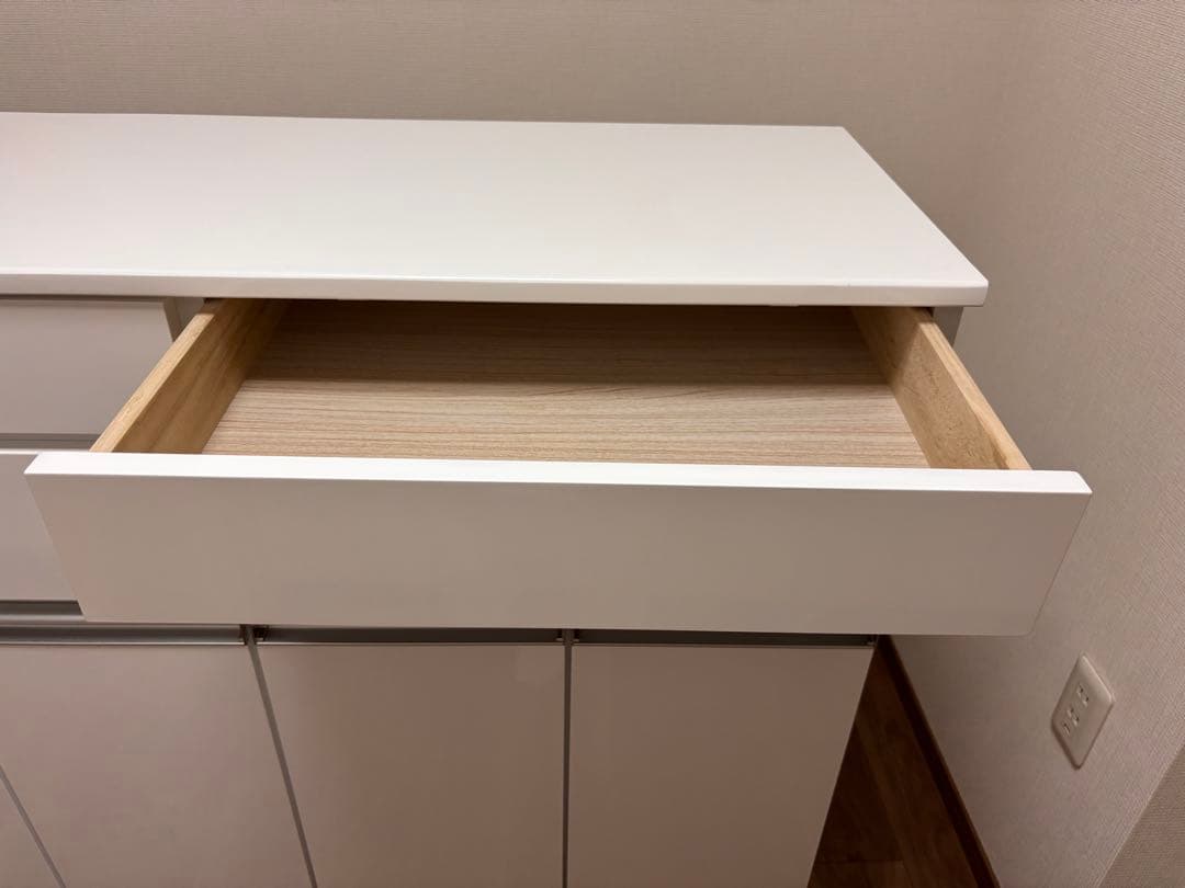 送料込み！【ゴミ箱＆食器棚】ホワイト収納キャビネット 引き出し・扉付き