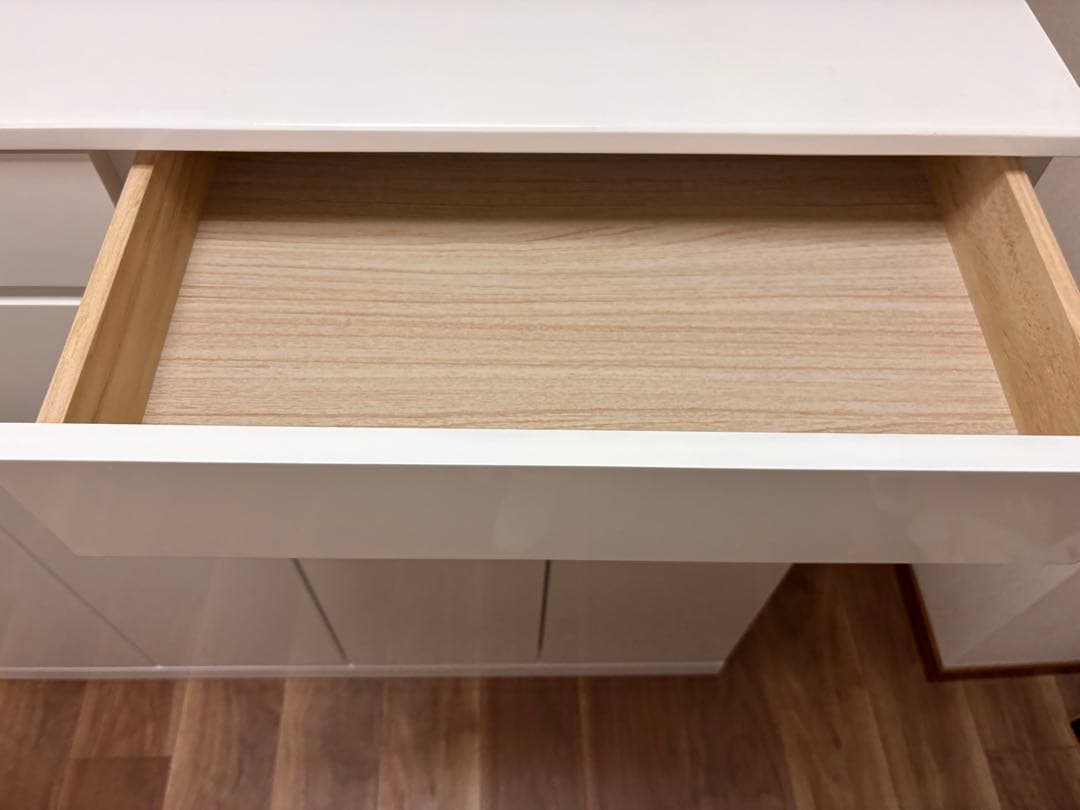 送料込み！【ゴミ箱＆食器棚】ホワイト収納キャビネット 引き出し・扉付き