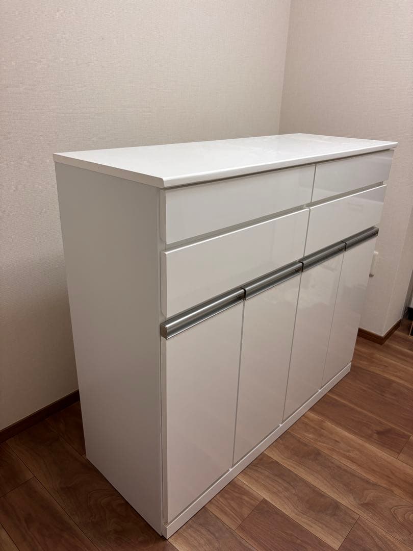 送料込み！【ゴミ箱＆食器棚】ホワイト収納キャビネット 引き出し・扉付き