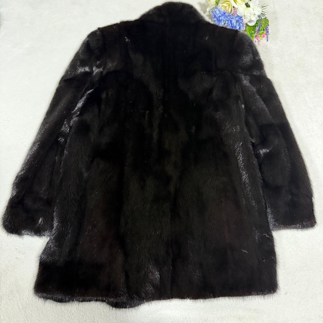 美品★ミンクファージャケット 毛皮コート リアルファー　フリー　濃いブラウン
