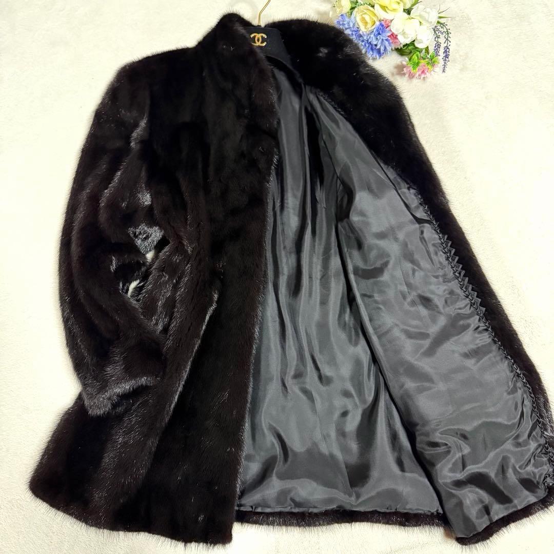 美品★ミンクファージャケット 毛皮コート リアルファー　フリー　濃いブラウン