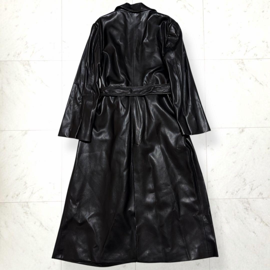新品＊ZARA ベルト付き フェイクレザー ロングコート 黒 L