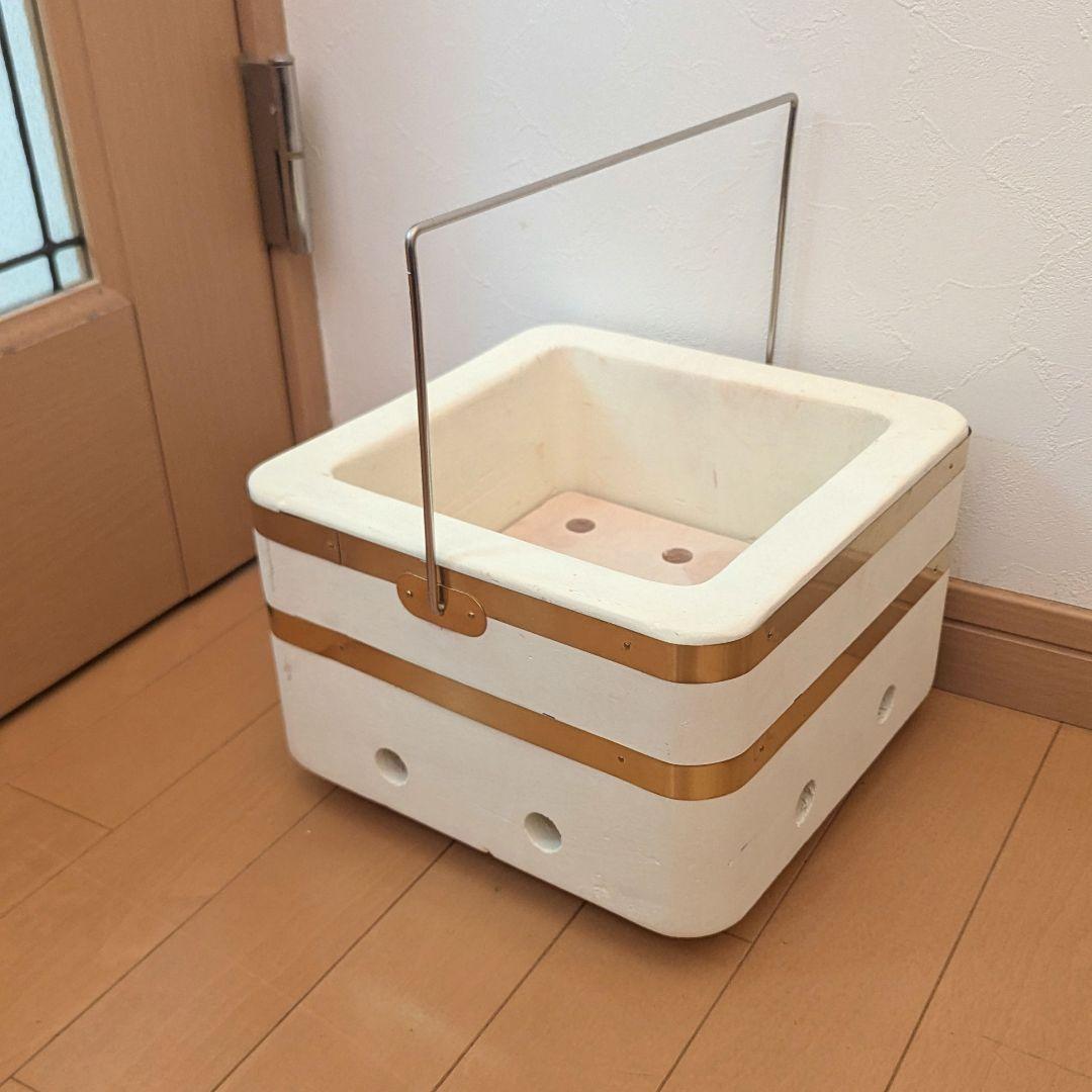 七輪 白 金色ストライプ 取っ手つき