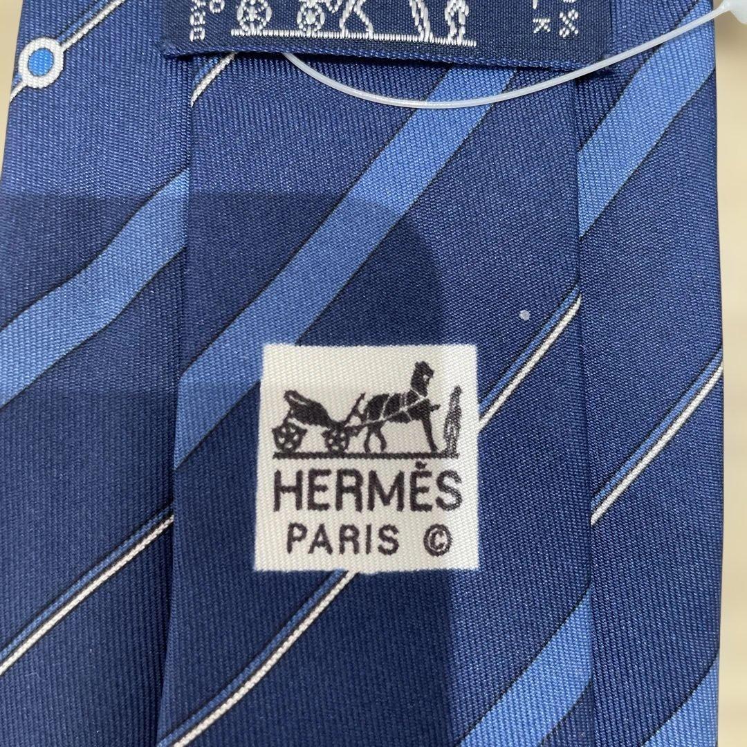 HERMES ネイビー ストライプ ネクタイ