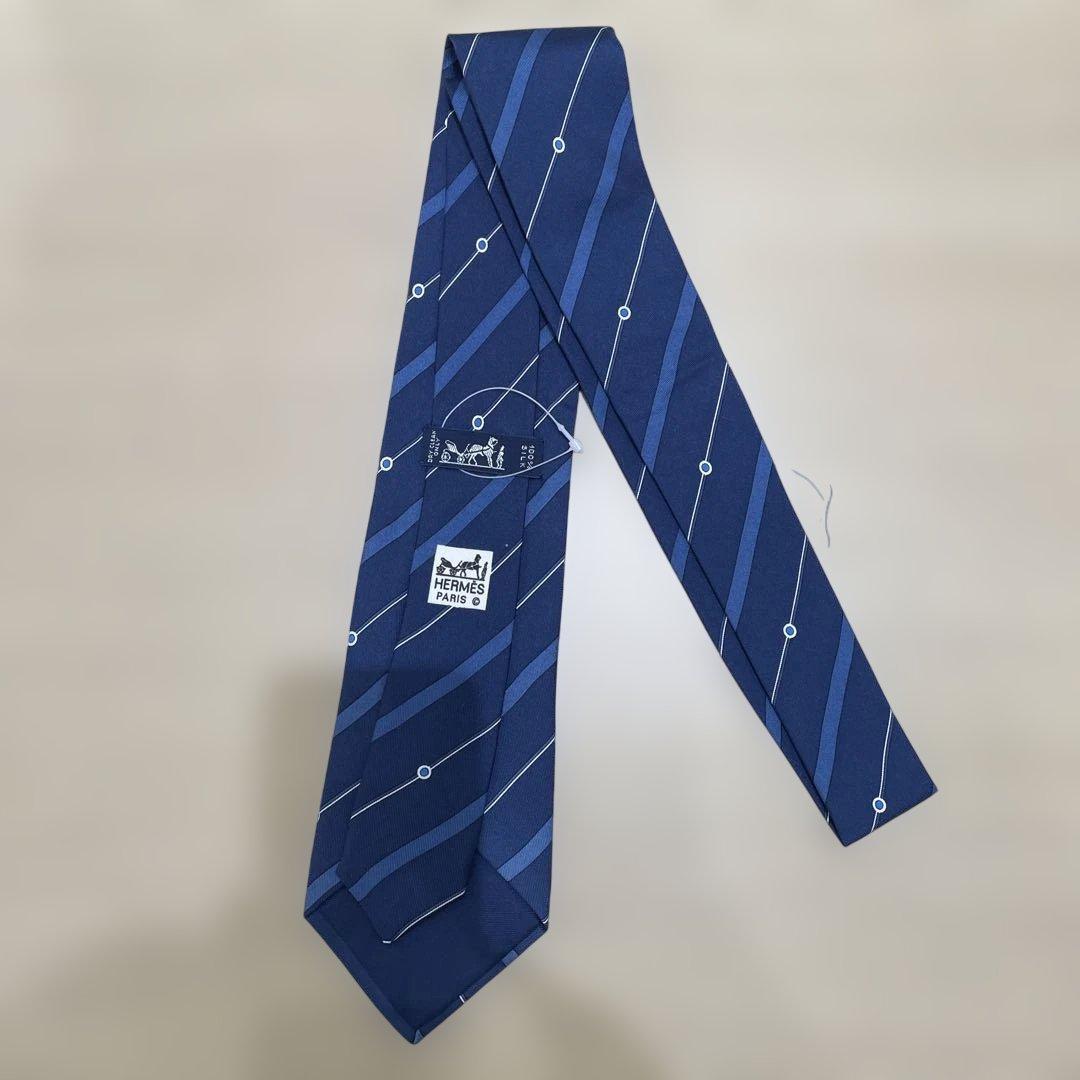 HERMES ネイビー ストライプ ネクタイ