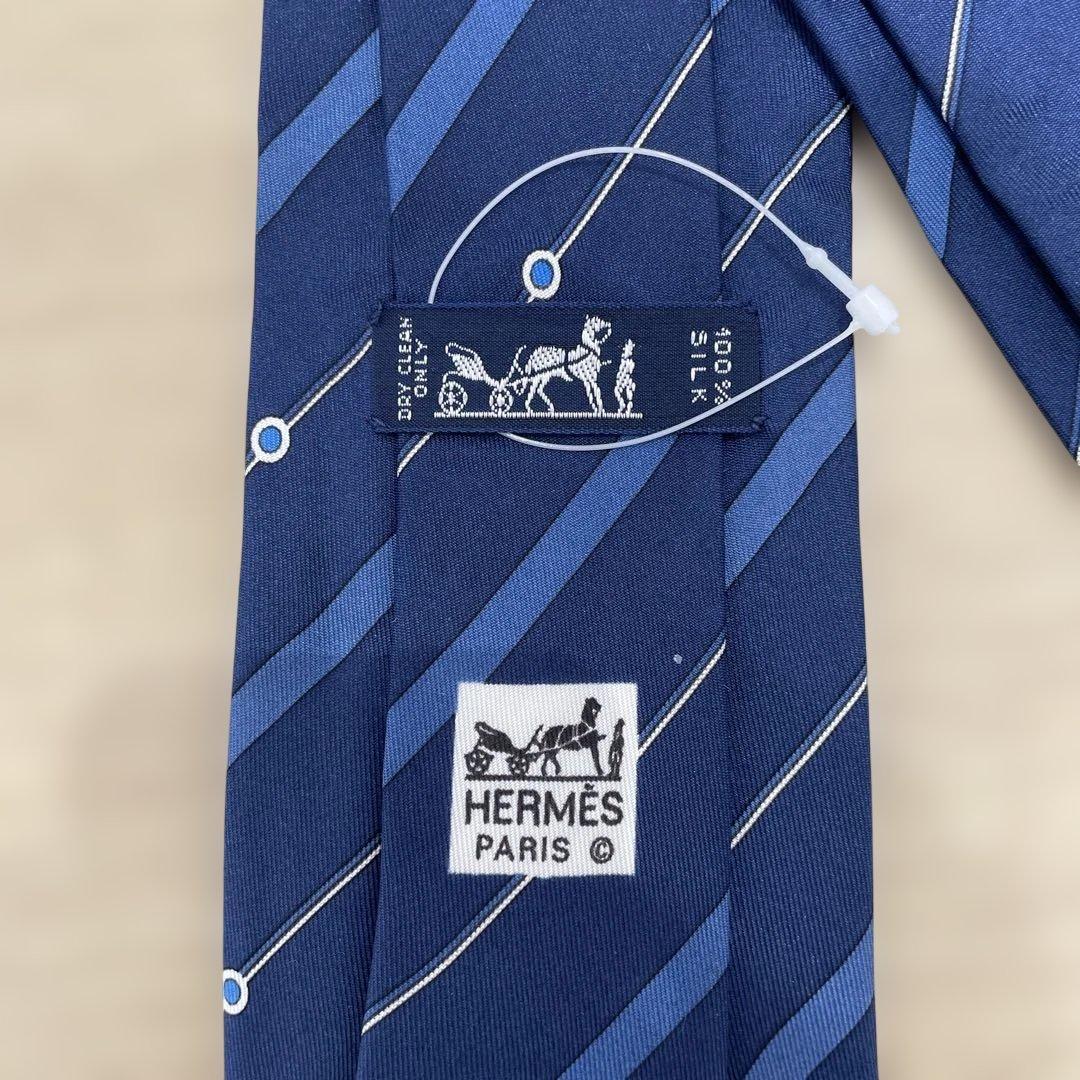HERMES ネイビー ストライプ ネクタイ