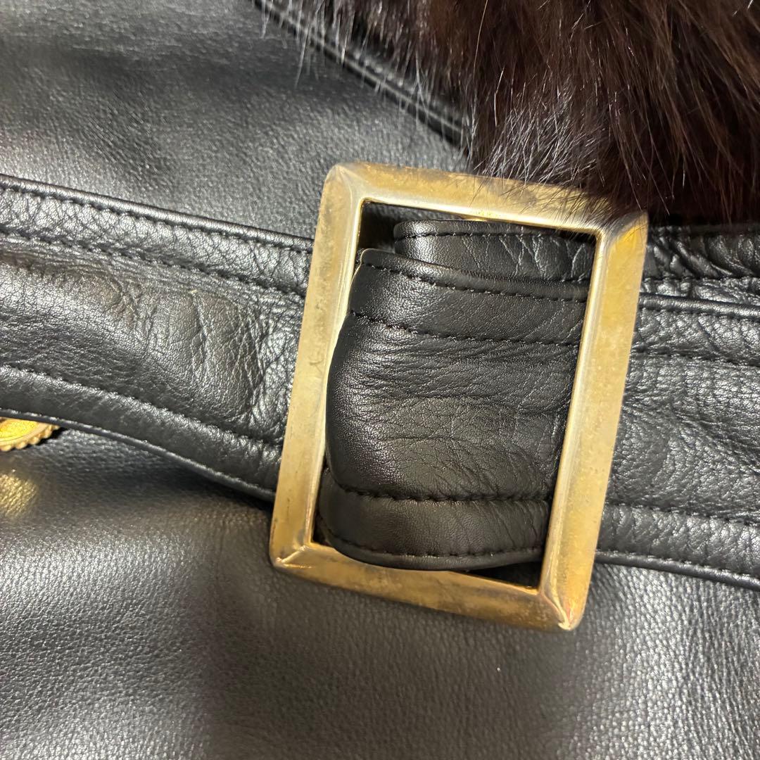 【Pinky&Dianne】美品高級ブルーフォックス襟リアルレザー ロングコート