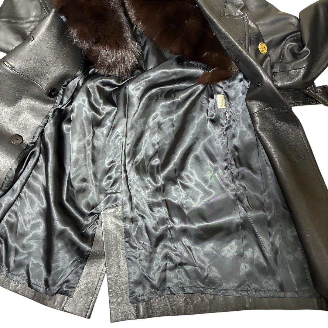 【Pinky&Dianne】美品高級ブルーフォックス襟リアルレザー ロングコート