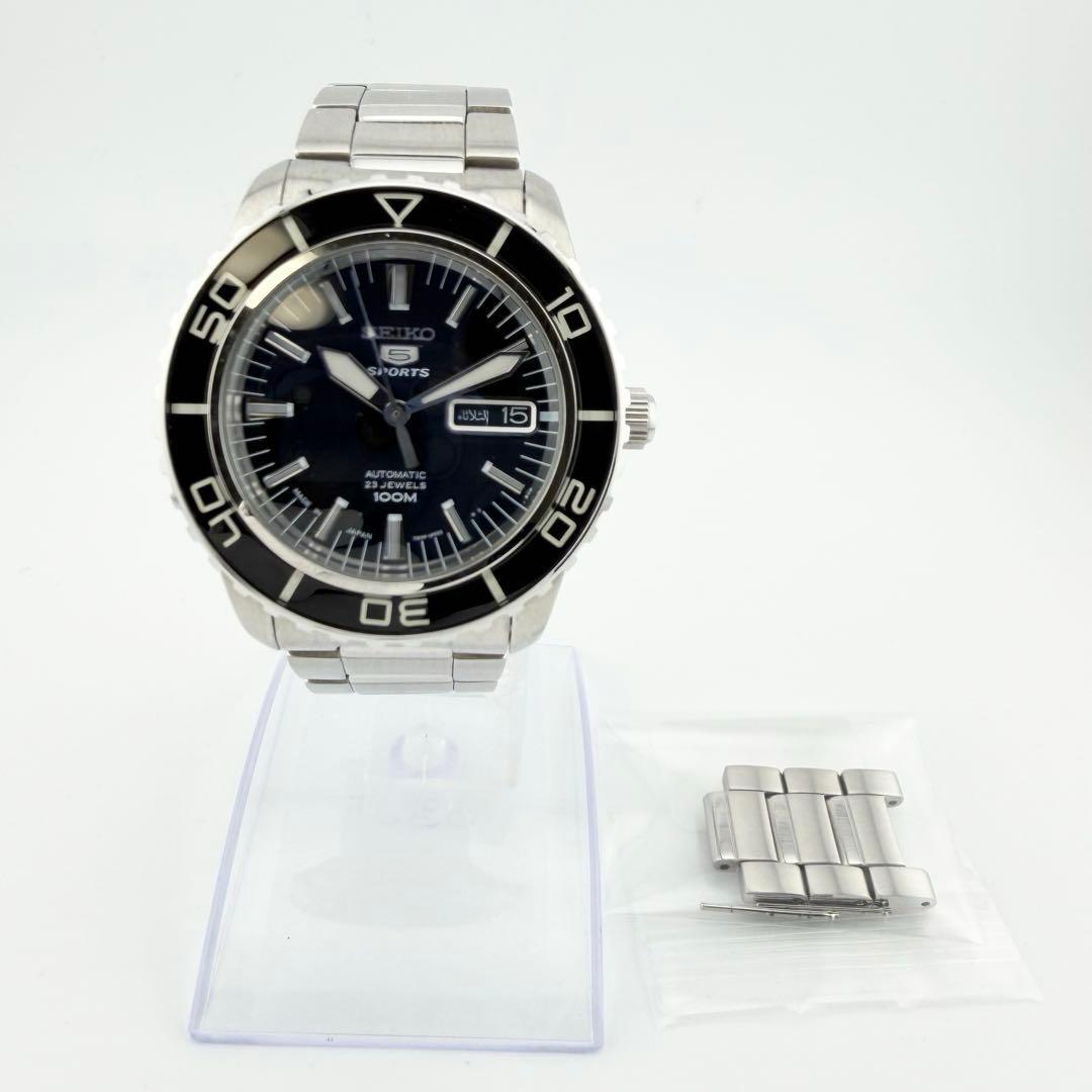 美品 セイコー5 スポーツ 7S36-04N0 ブラック メンズ 自動巻き腕時計