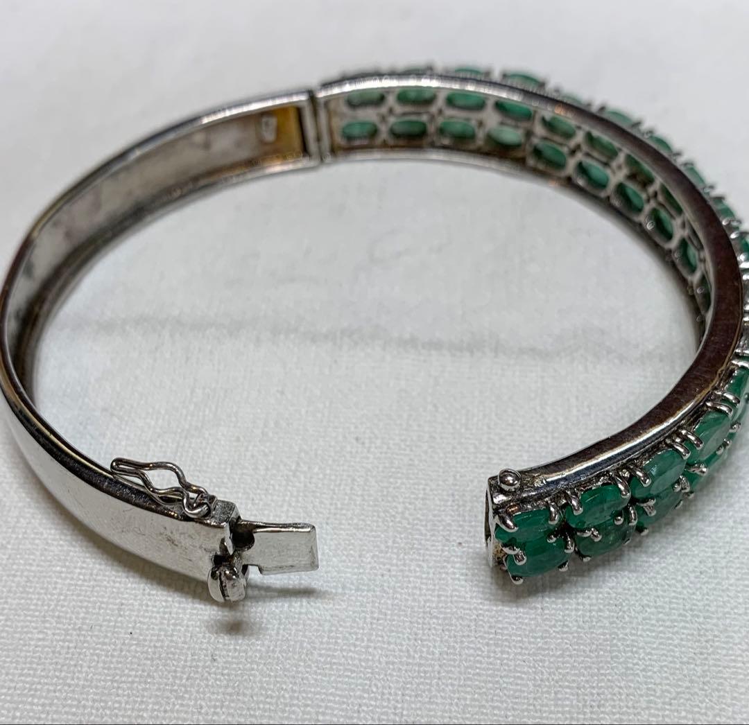 エメラルド＋シルバー925　バングル　レア　内径約57mm