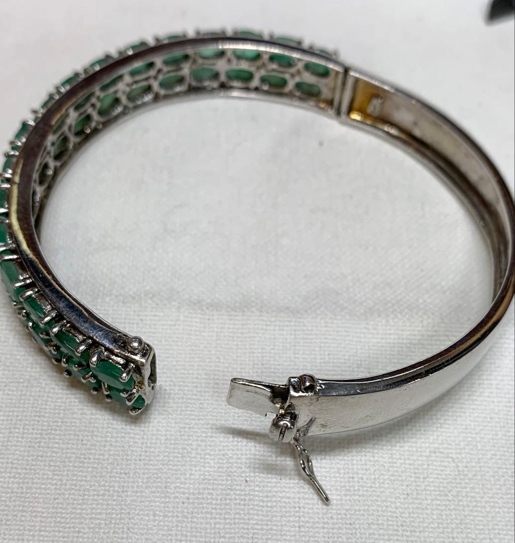 エメラルド＋シルバー925　バングル　レア　内径約57mm
