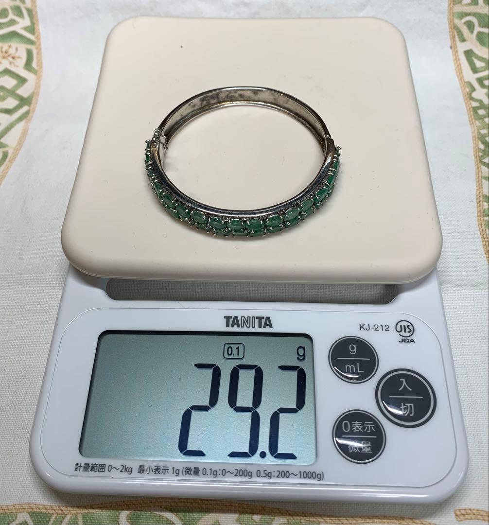 エメラルド＋シルバー925　バングル　レア　内径約57mm