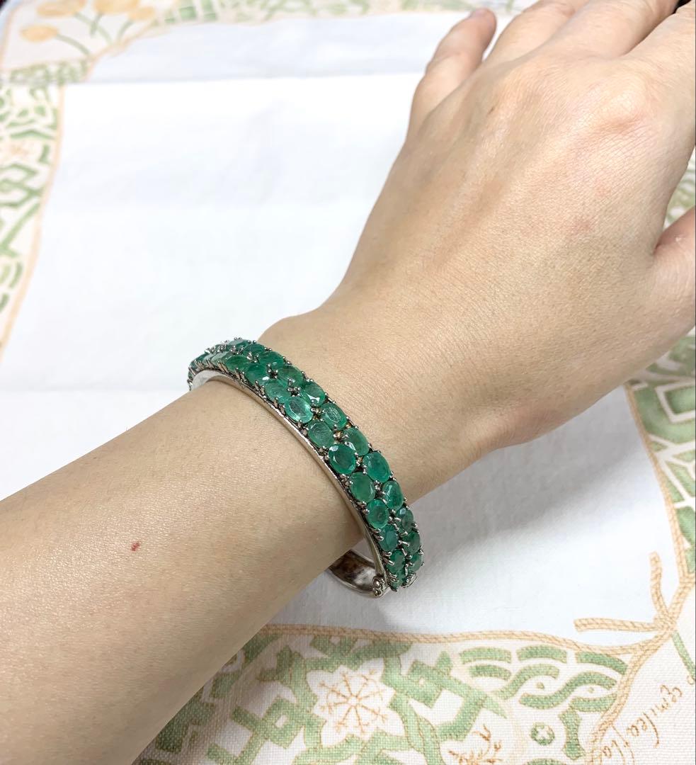 エメラルド＋シルバー925　バングル　レア　内径約57mm