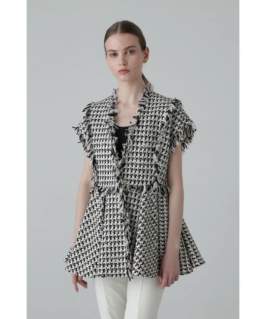 ADORE コットンチェックツィードジレ ３８ ネイビー