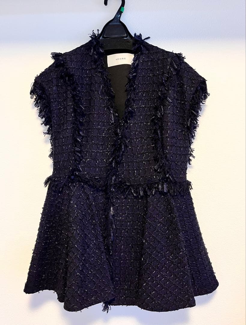 ADORE コットンチェックツィードジレ ３８ ネイビー