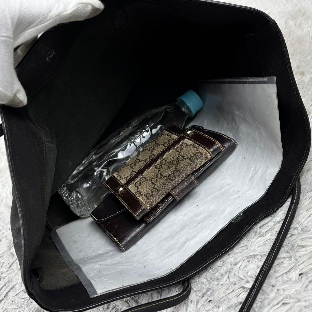 A4可 希少 PRADA レザー トートバッグ ポーチ 三角プレート ブラック