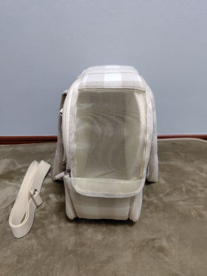 小型犬用　キャリーバッグ　ショルダー紐　セット　ベージュ　チェック　美品