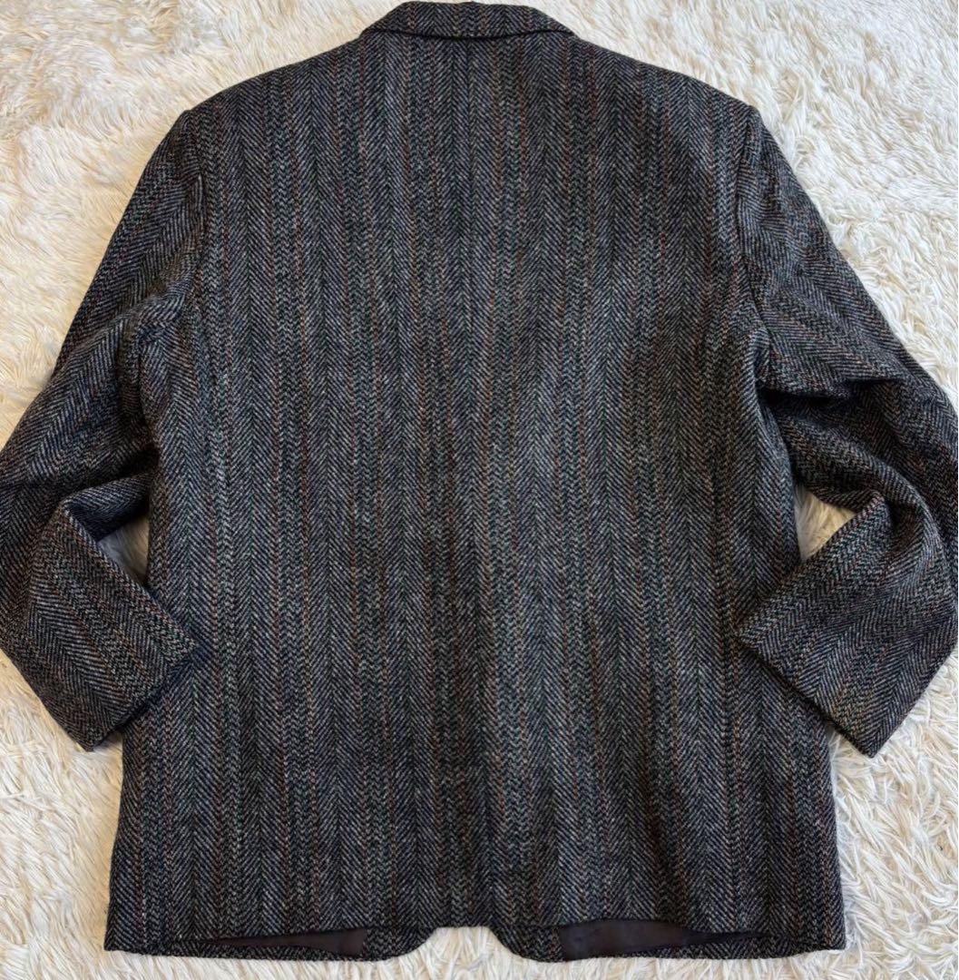 ■美品■ ハリスツイード ヘリンボーン柄テーラードジャケット グレー系 LL