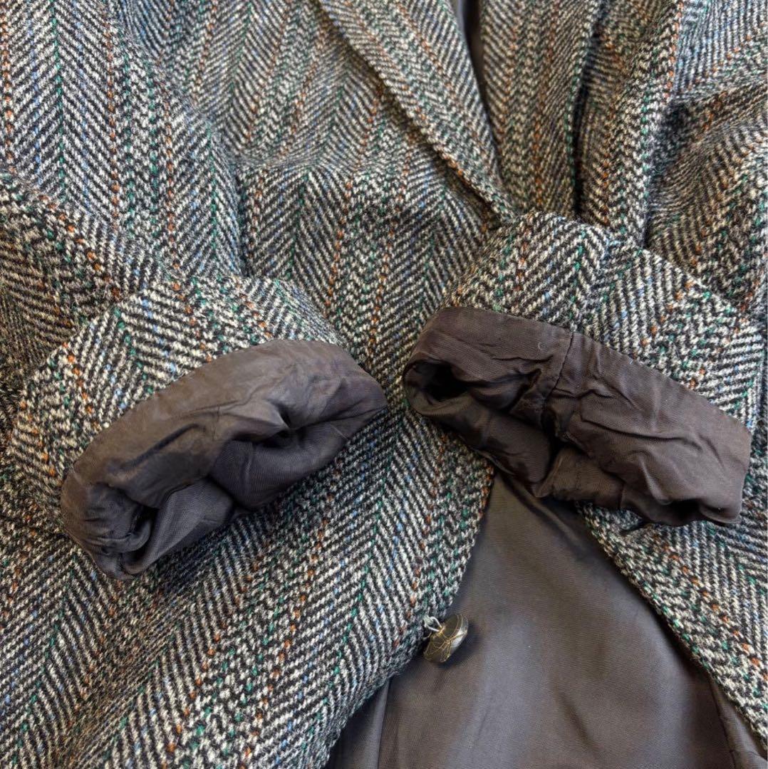 ■美品■ ハリスツイード ヘリンボーン柄テーラードジャケット グレー系 LL