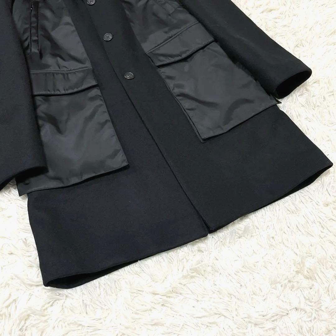 PRADA フーデッドハイブリッドコート 48 ブラックラベル ウール ナイロン