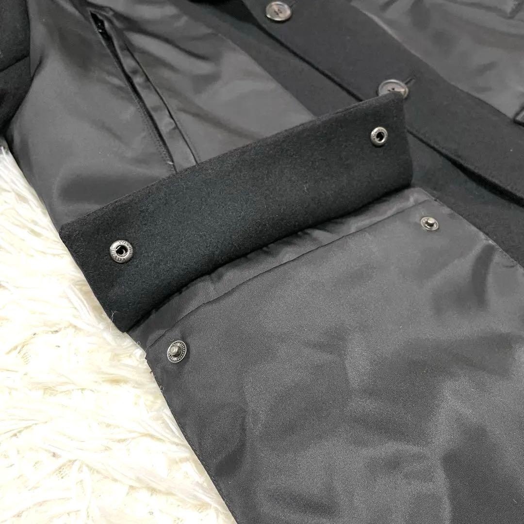 PRADA フーデッドハイブリッドコート 48 ブラックラベル ウール ナイロン