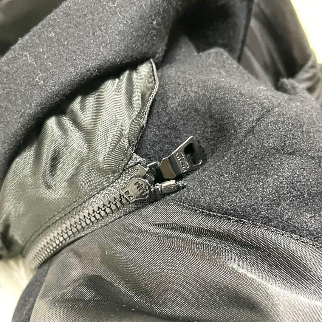 PRADA フーデッドハイブリッドコート 48 ブラックラベル ウール ナイロン