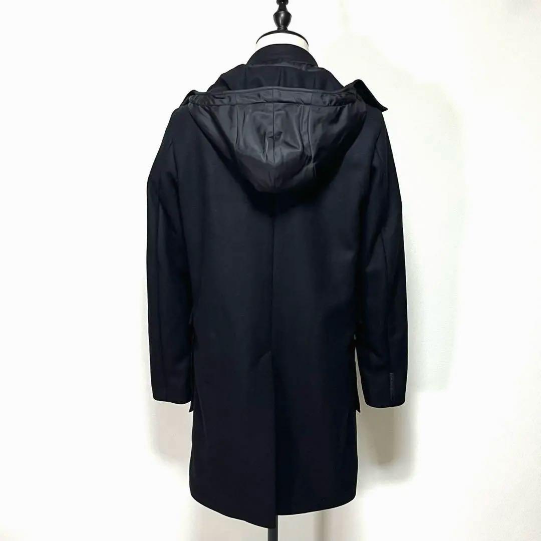 PRADA フーデッドハイブリッドコート 48 ブラックラベル ウール ナイロン