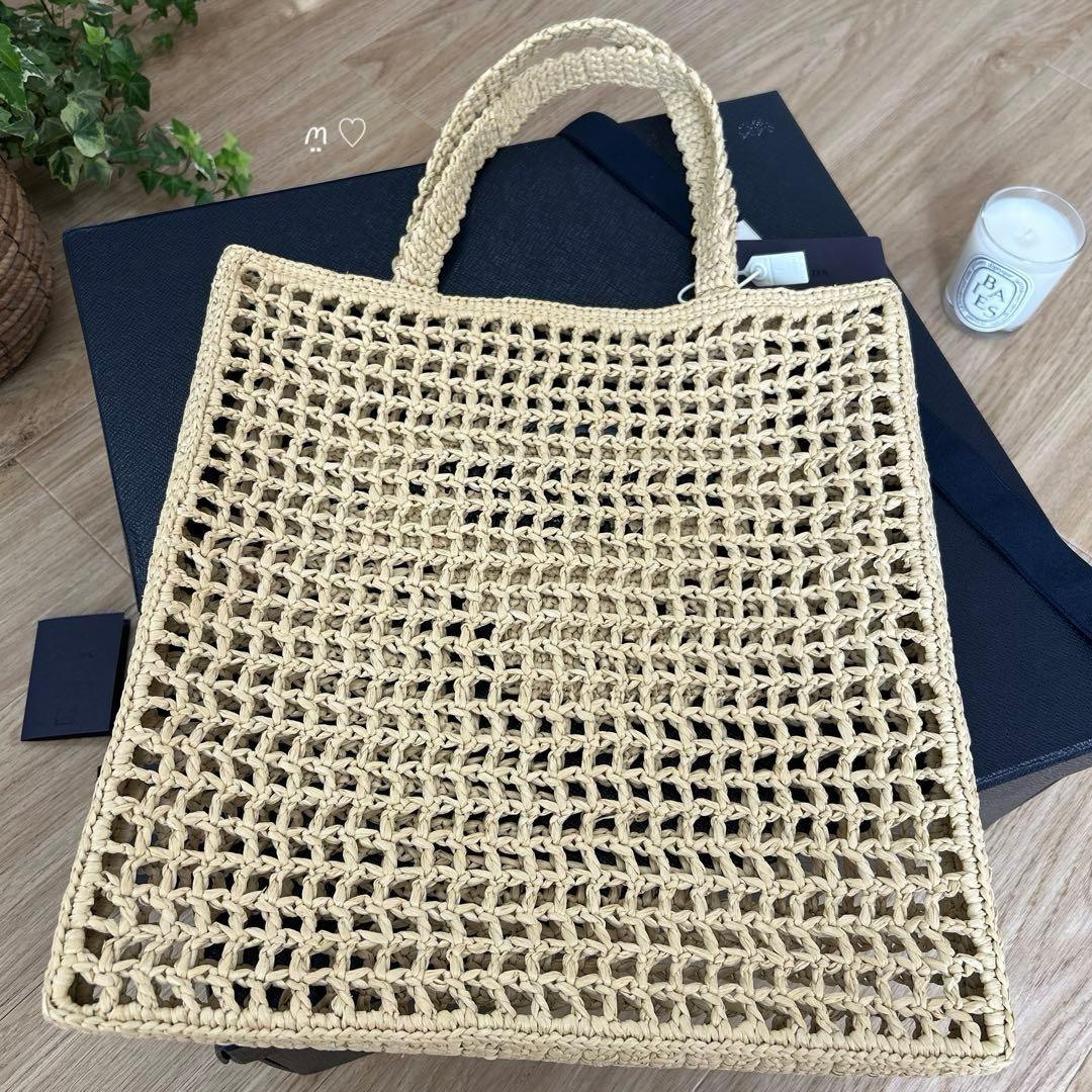 新品　PRADAプラダ　クロシェトートバッグ1BG393　カゴ　ラフィア　現行品