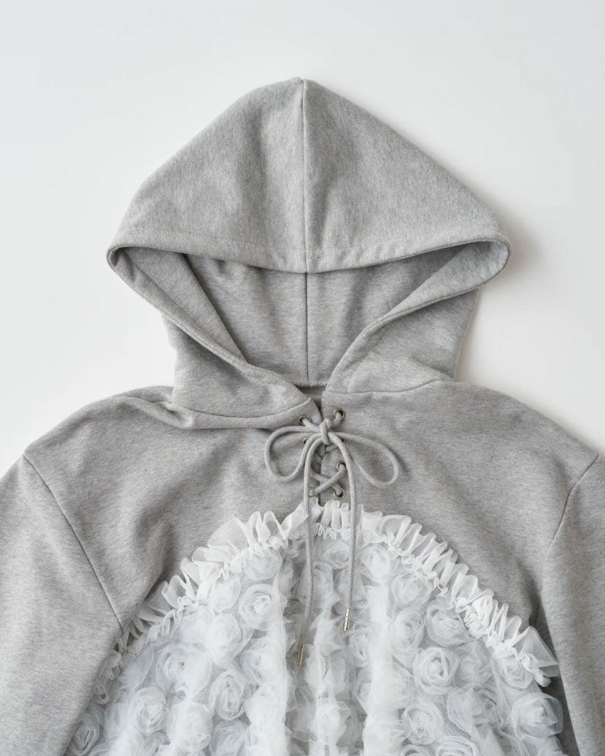モモカ　POPPY TULLE DOCKING HOODIE（gray）