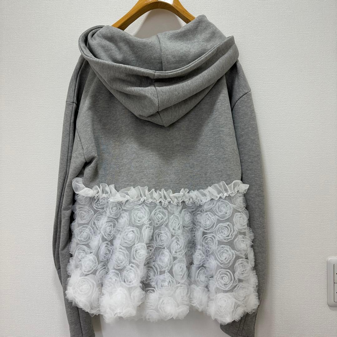 モモカ　POPPY TULLE DOCKING HOODIE（gray）
