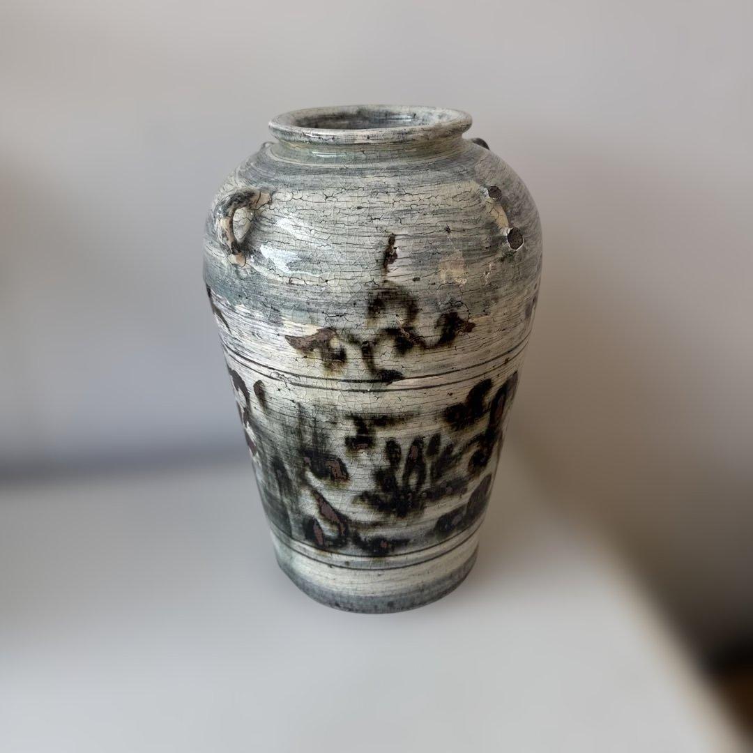 H*e様 韓国　古美術　灰色と黒の模様の陶芸の壺