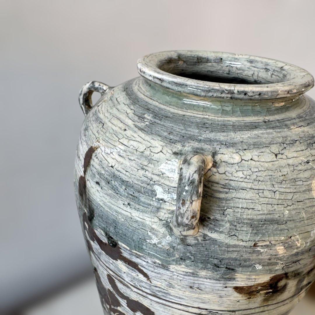 H*e様 韓国　古美術　灰色と黒の模様の陶芸の壺