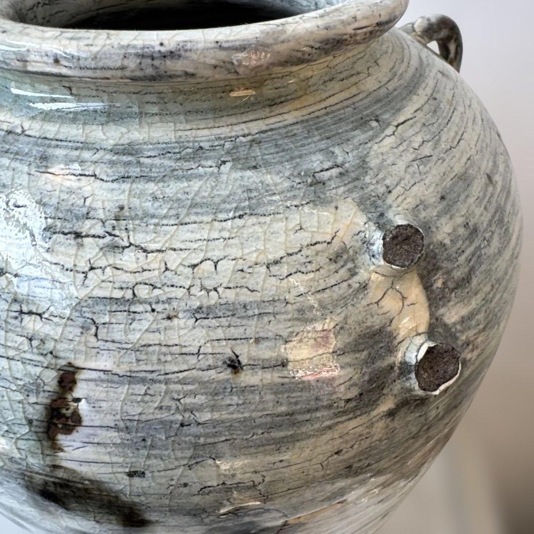 H*e様 韓国　古美術　灰色と黒の模様の陶芸の壺