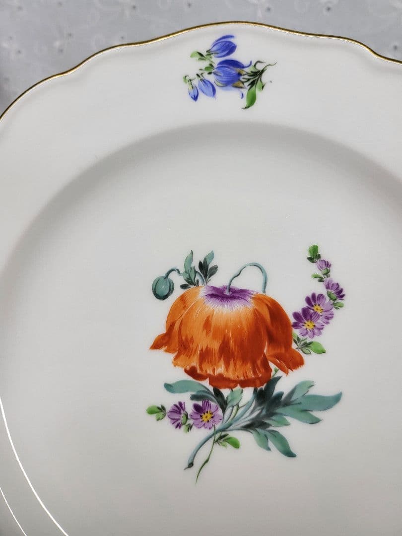 美品✨オールド マイセン ベーシックフラワー 2つ花 プレート 18cm皿 花③