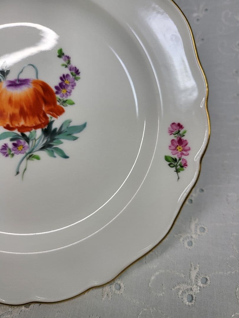 美品✨オールド マイセン ベーシックフラワー 2つ花 プレート 18cm皿 花③