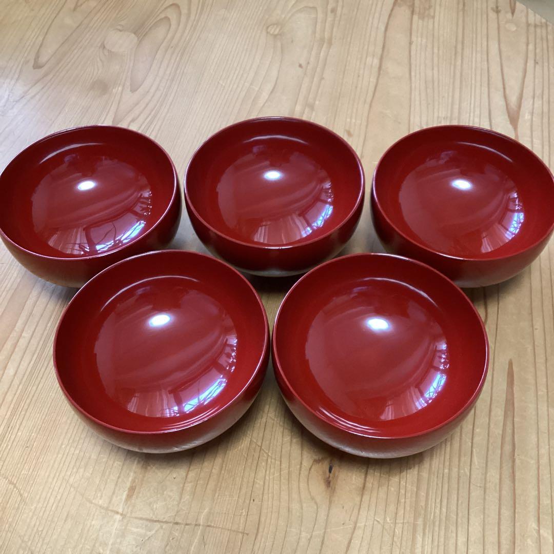 漆器　浄法寺塗　汁椀　５客　本朱　坂田漆器店　木製