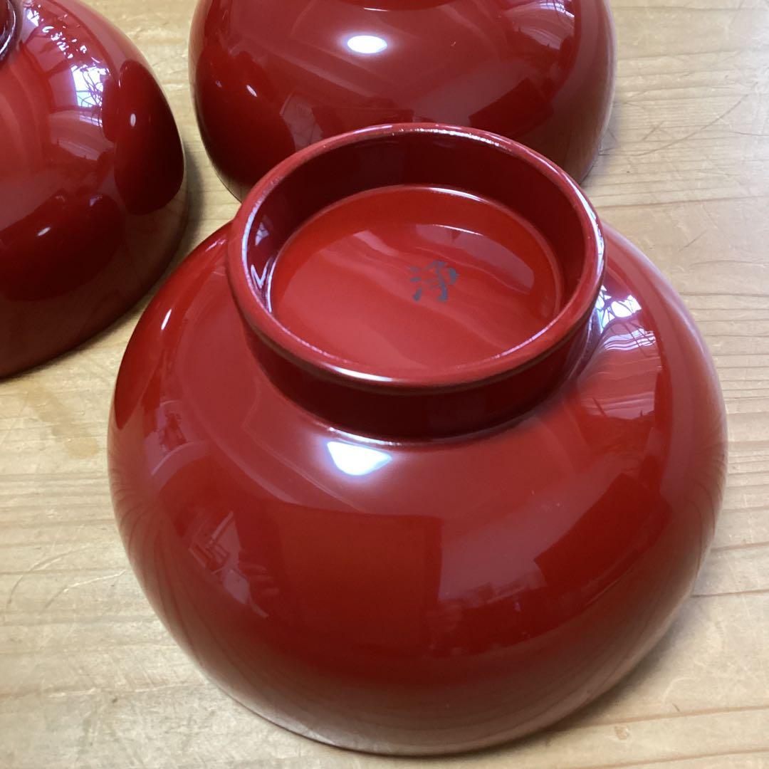 漆器　浄法寺塗　汁椀　５客　本朱　坂田漆器店　木製