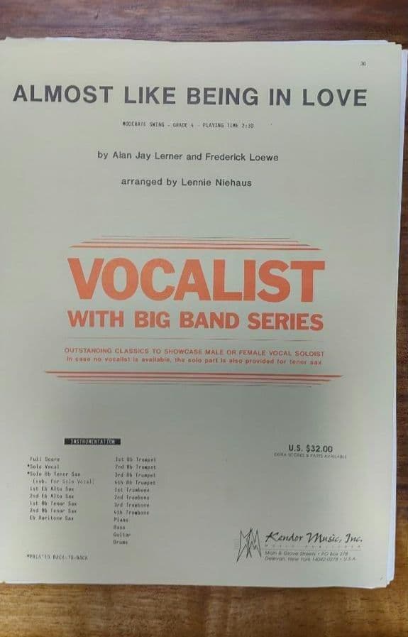 ボーカル　ビッグバンド譜面：ALMOST LIKE BEING IN LOVE