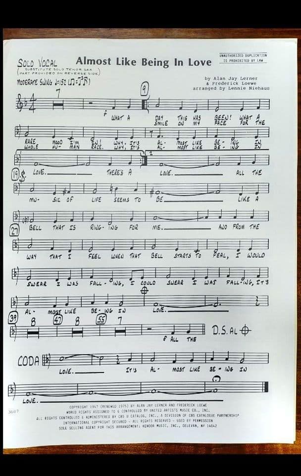 ボーカル　ビッグバンド譜面：ALMOST LIKE BEING IN LOVE