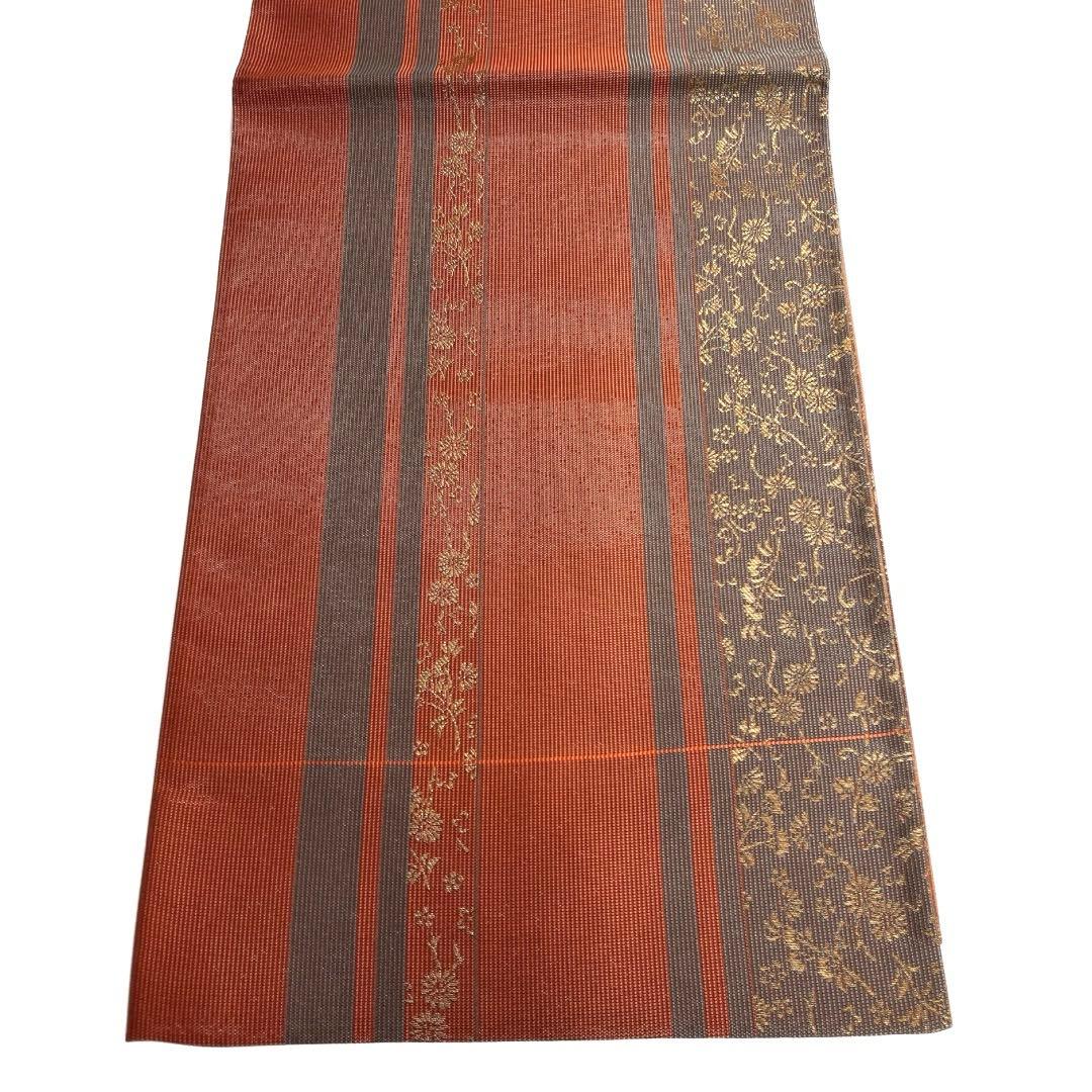 未着用　本場筑前博多織　京袋帯　菊花　縦縞　証紙付き　着物　103b d