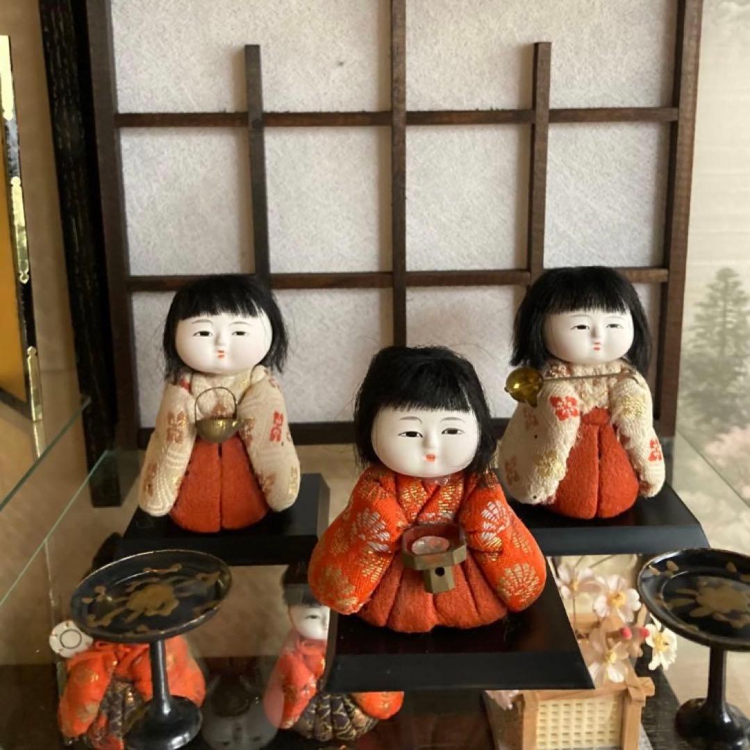 昭和レトロ 木目込雛人形 オルゴール・ガラスケース付 1950年代 保管用箱あり