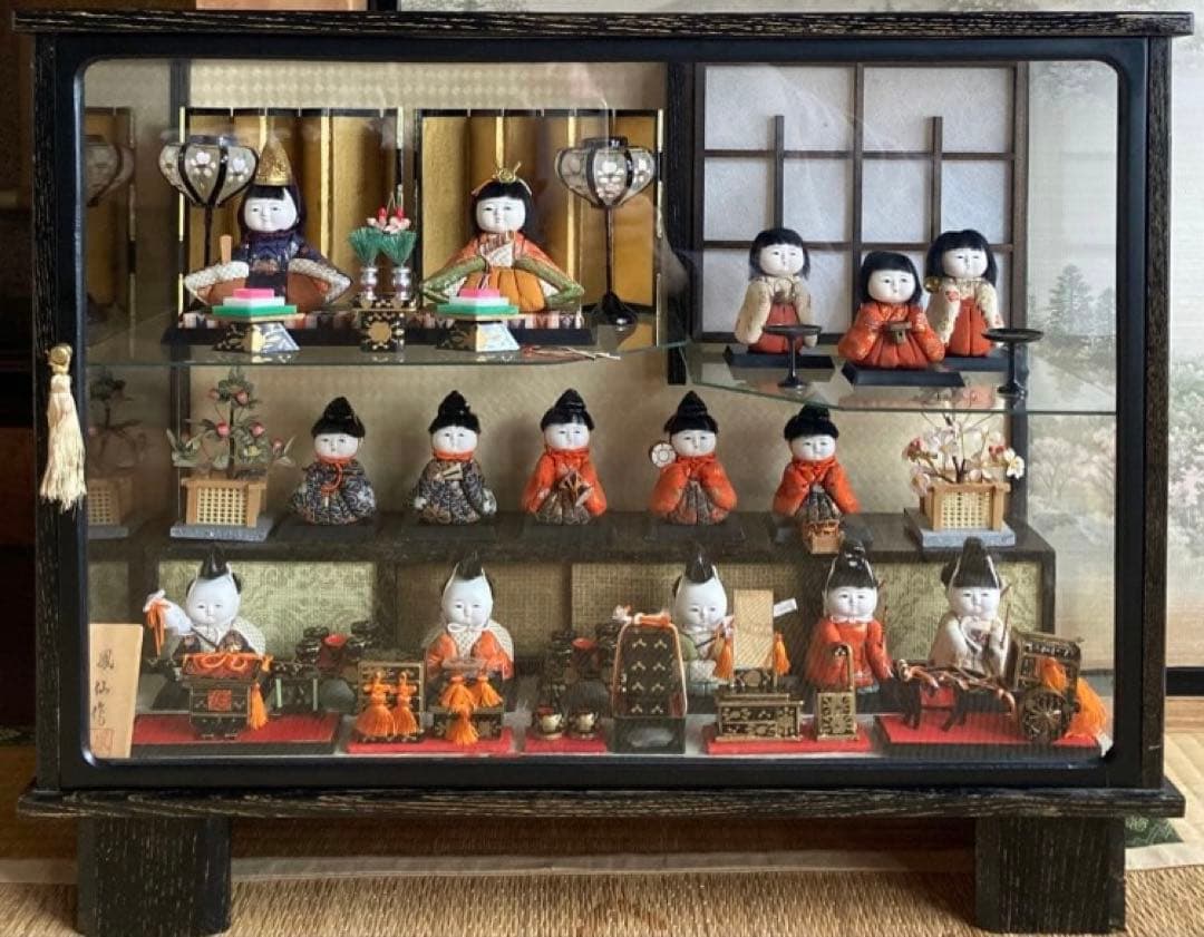 昭和レトロ 木目込雛人形 オルゴール・ガラスケース付 1950年代 保管用箱あり