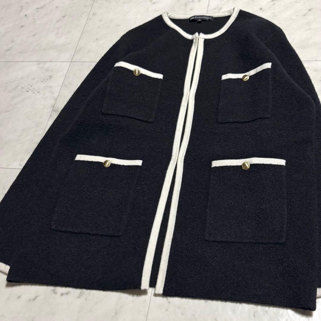 美品 ミニブークレニット バイカラー ジャケット ブラック×アイボリー 38