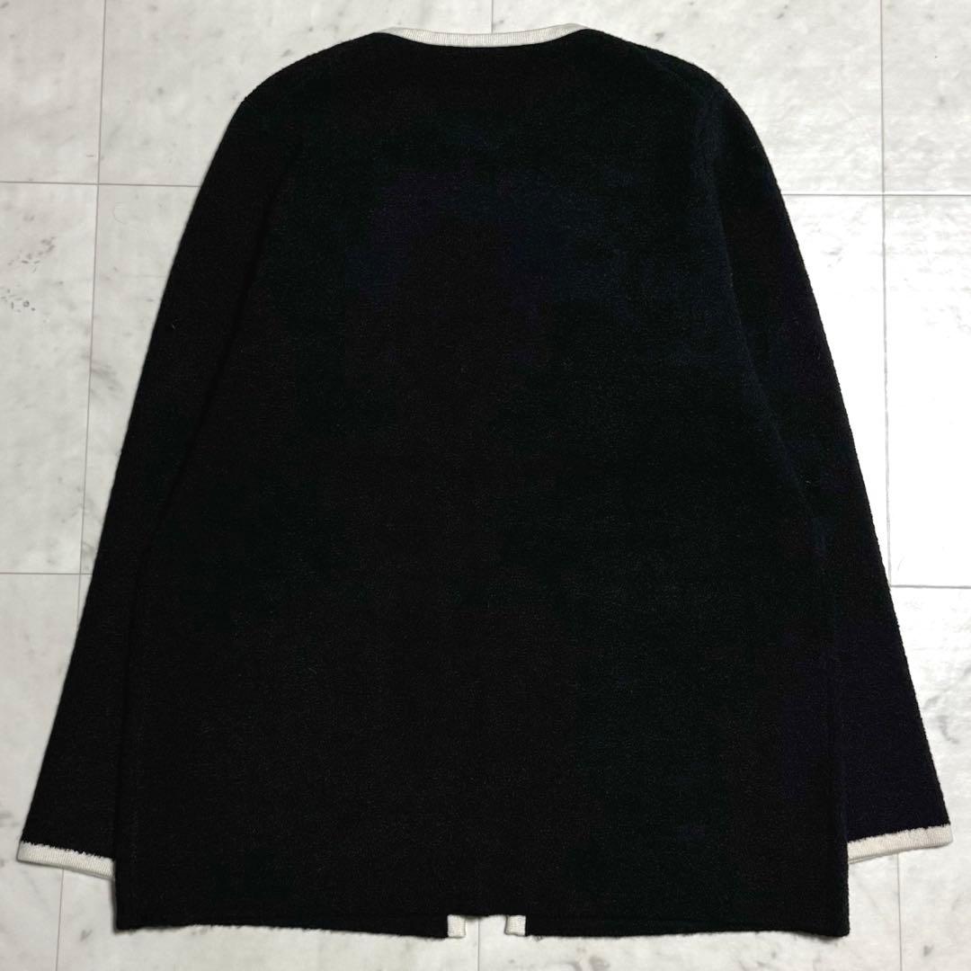 美品 ミニブークレニット バイカラー ジャケット ブラック×アイボリー 38